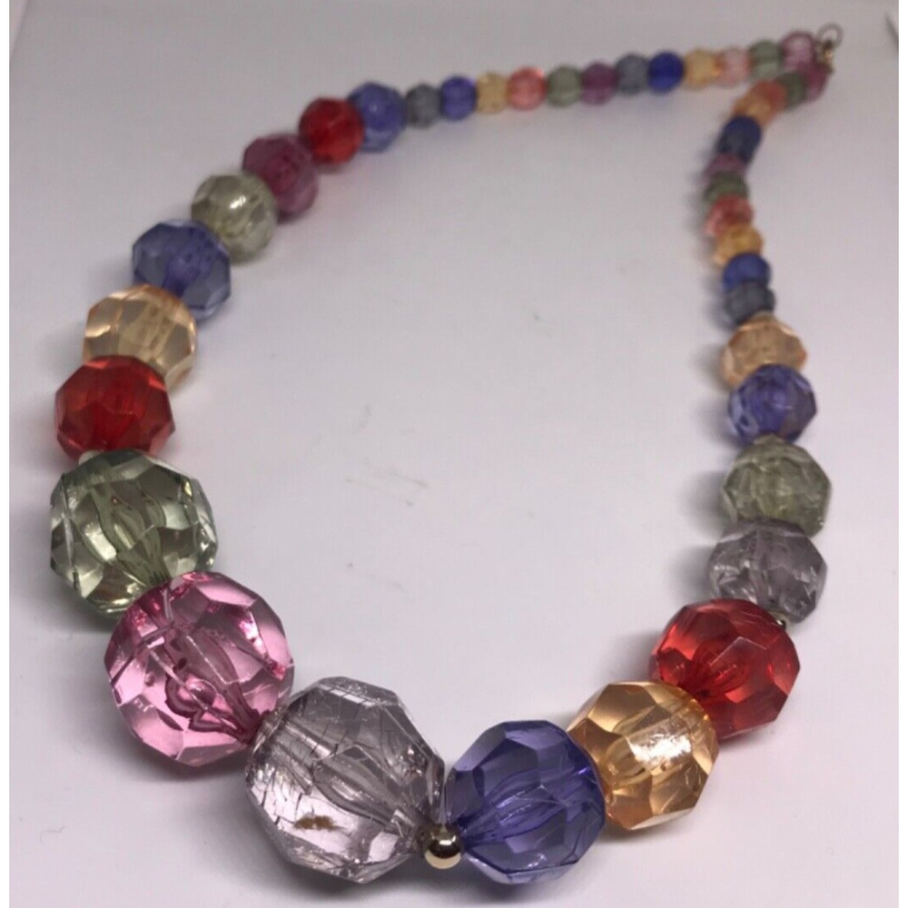 Vintage Chunky Multicolored Faceted Lucite/plastic Beads Necklace